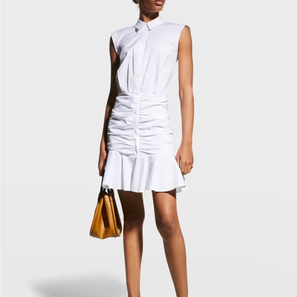 Veronica Beard Bell Bottom Ruched Poplin Stretch Dress, White Size 4, NWOT
